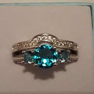 Blue topaz gemstone wedding ring set size 9
